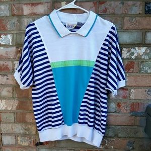 Vtg. 90's American Sportif Bright Colorblock/Striped Slouchy Polo Type Shirt M/L